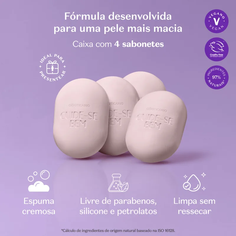 Sabonetes Cuide-se Bem Rosa e Algodão 4x80g O Boticário - Imagem 2