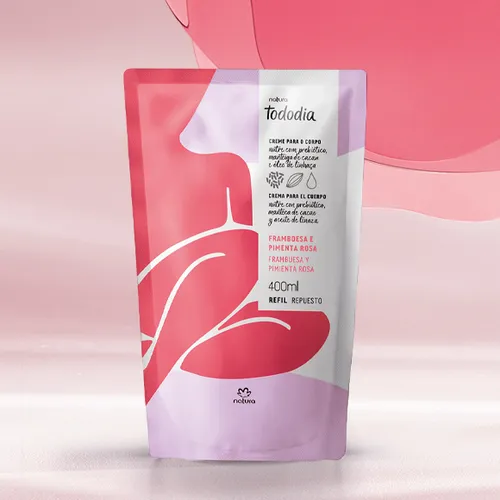 Refil Tododia Framboesa e Pimenta Rosa Hidratante 400ml Natura