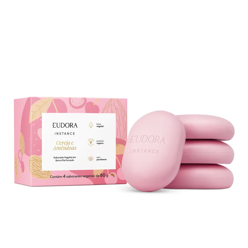 Kit Sabonetes Instance Cereja e Amêndoas 4x80g Eudora